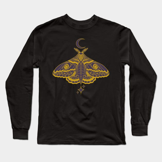 Witchy Cute Celestial Moth - Gold and Purple Long Sleeve T-Shirt by Velvet Earth